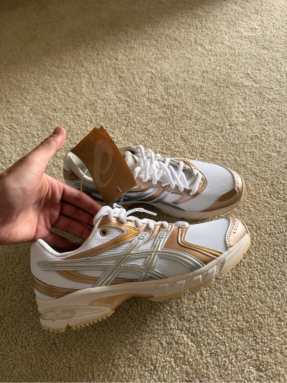 Asics Women's White and Metallic Gold Sneaker - Picture 1 of 4